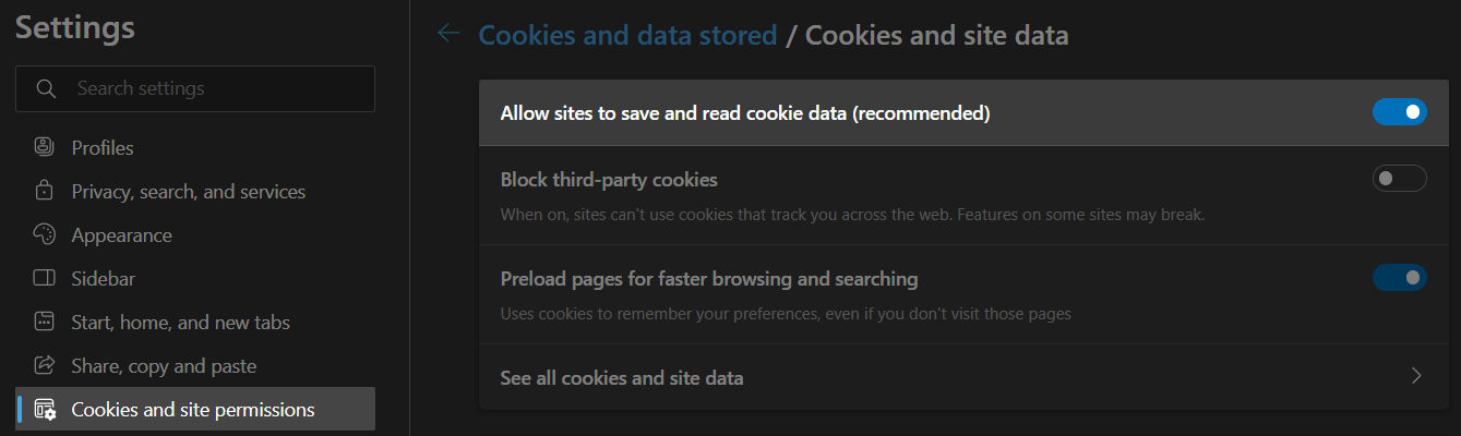 Allowing cookies