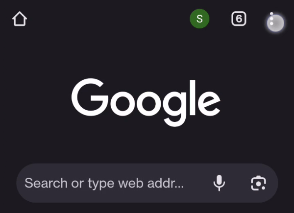 Android Google Chrome three dot button