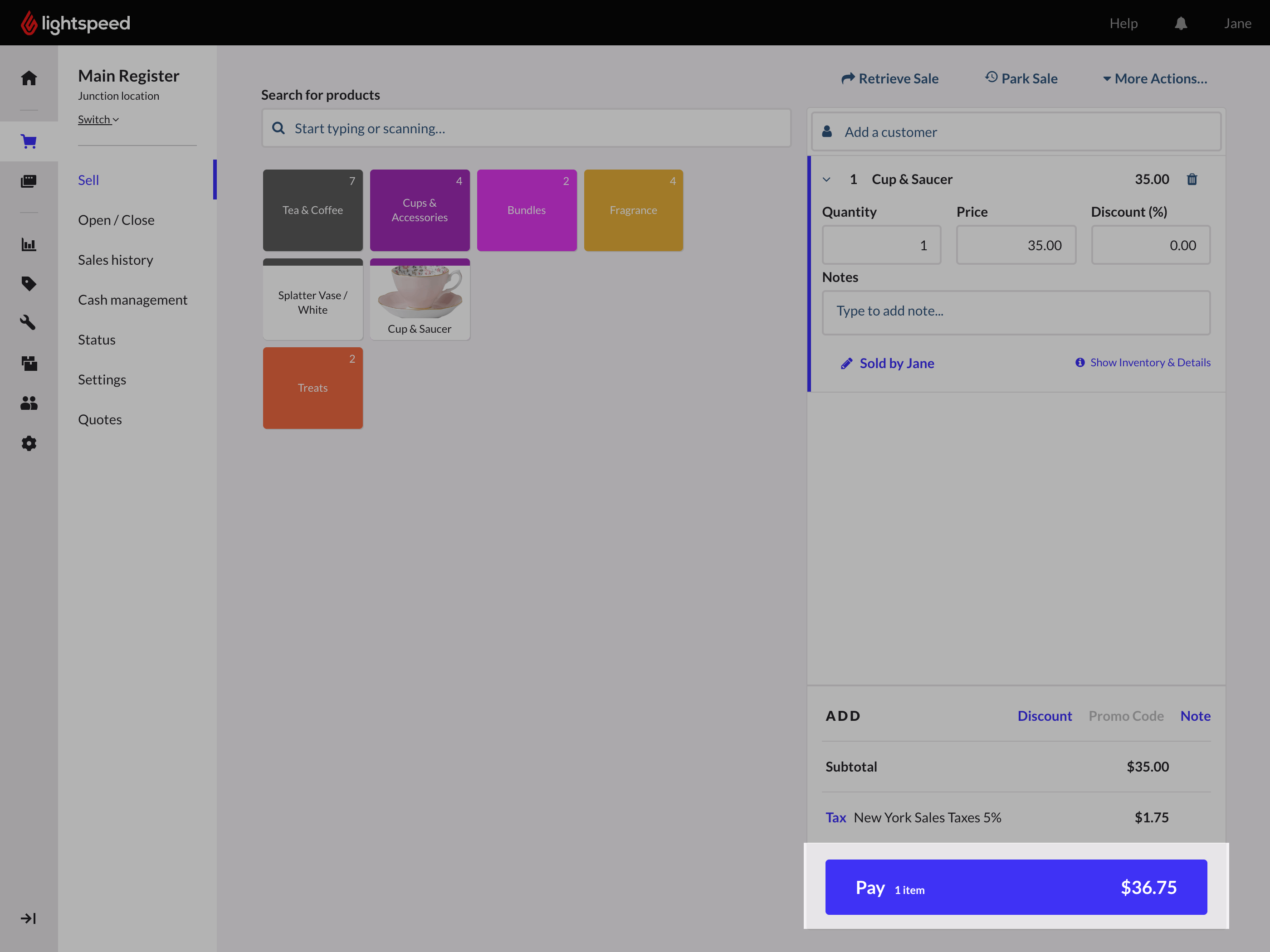 Sell screen with the pay button highlighted.