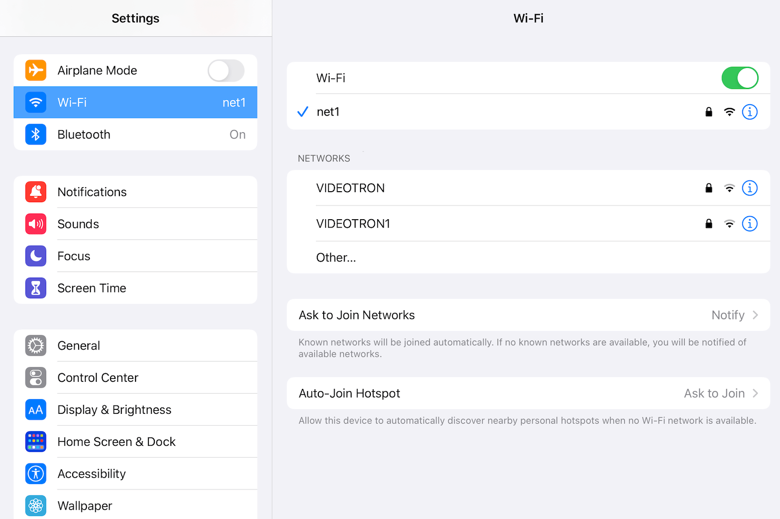 iPad wifi and network settings