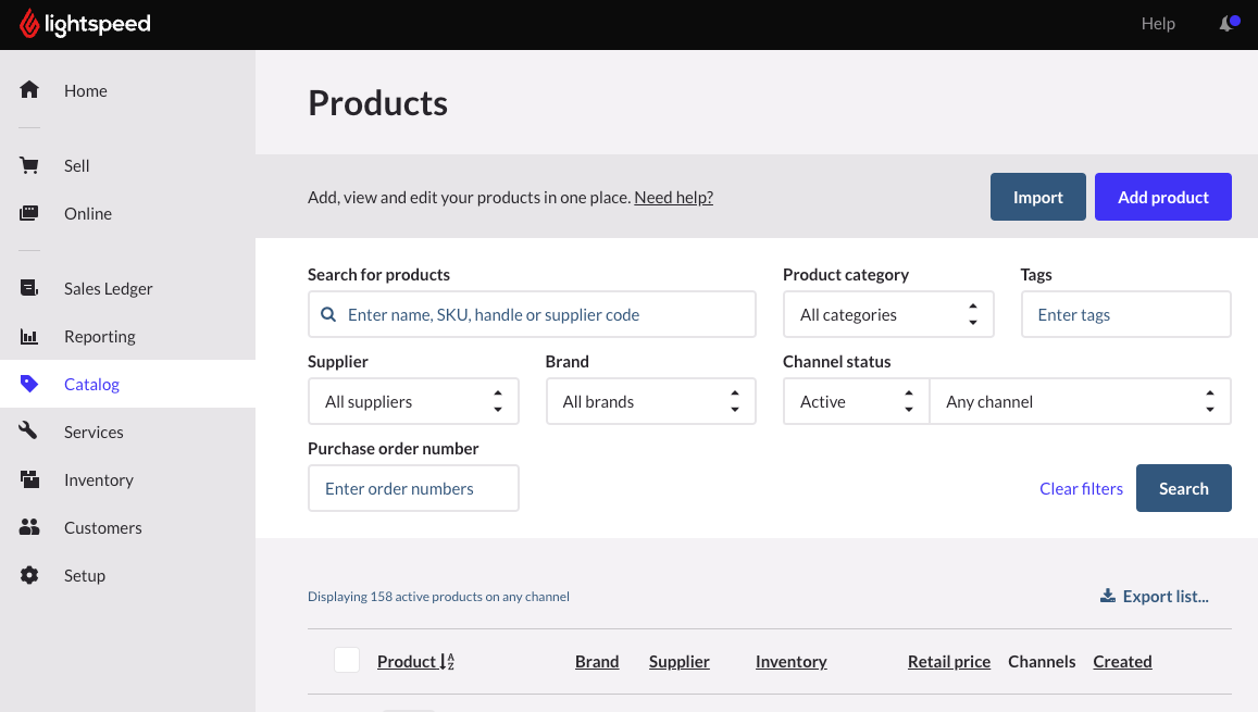 The Products page