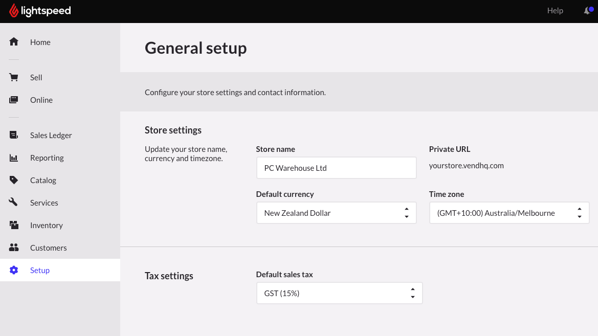 The general setup page