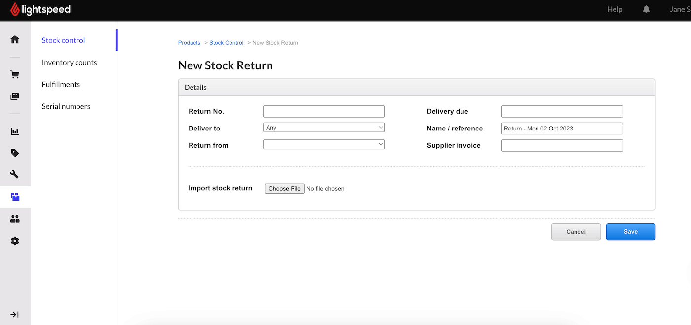 Page Nouveau retour de stock